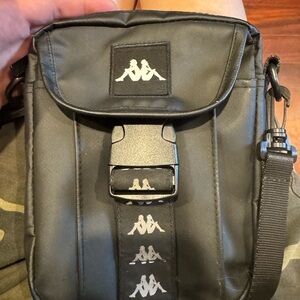 Kappa Black Men's Crossbody Messenger Bag with Logo Strap